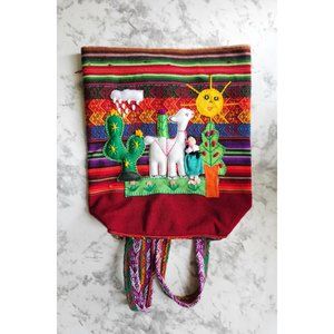 Peruvian Handwoven Alpaca Wool Drawstring Backpack 11" x 10"